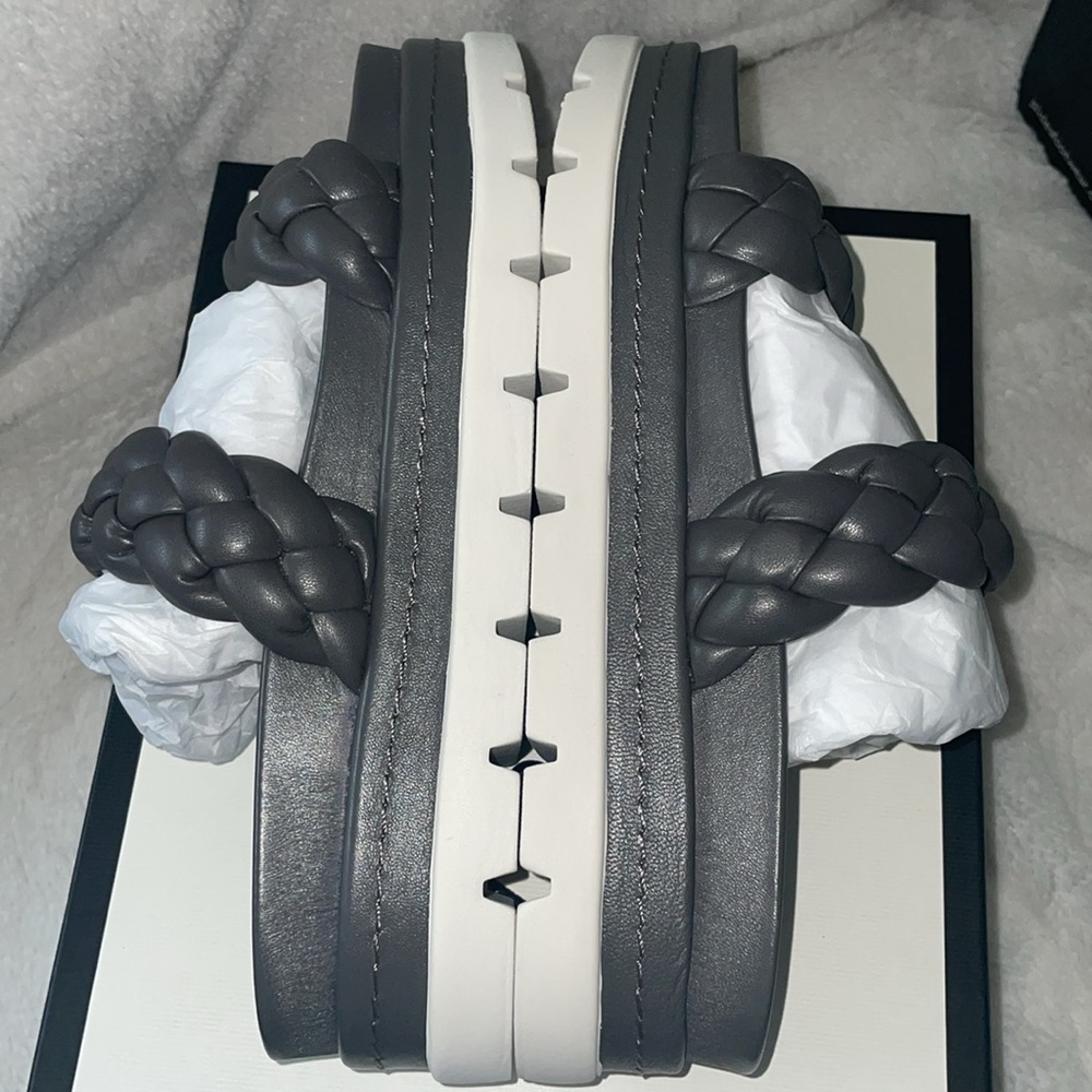 NWT J/SLIDES REESE Dark Grey Leather Woven Strap Sandal - Picture 15 of 16